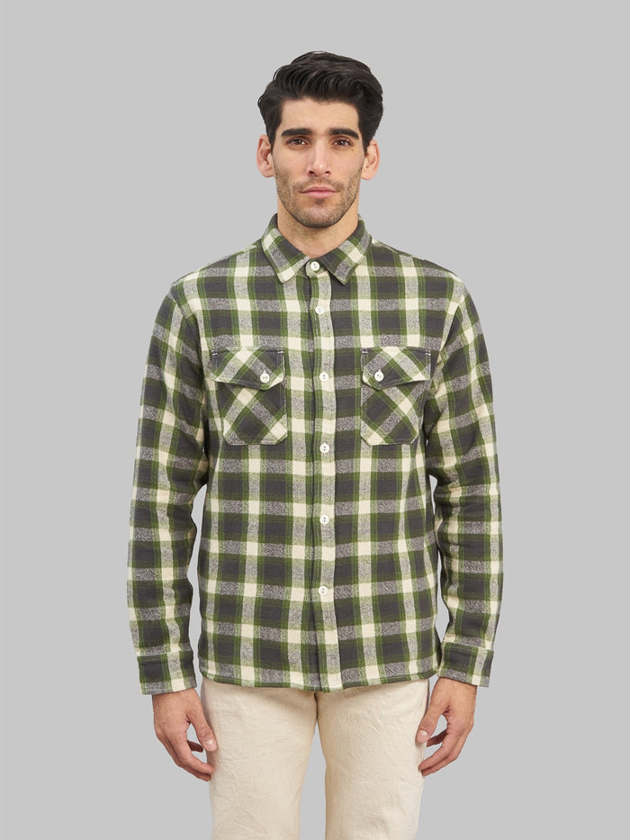 3sixteen Crosscut Flannel Emerald Shaggy Check model front fit