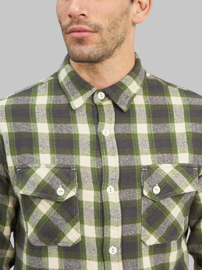 3sixteen Crosscut Flannel Emerald Shaggy Check chest
