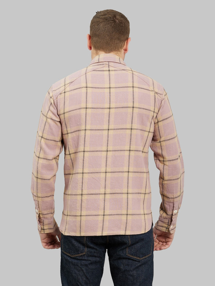 3sixteen Crosscut Flannel Mauve Slub Check shirt model back fit
