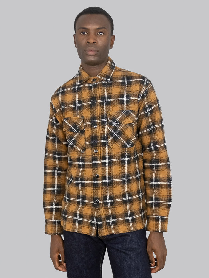 3sixteen Crosscut Flannel Sienna Check model front fit