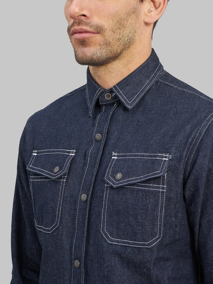 3sixteen Crosscut Western Indigo Denim Shirt chest details