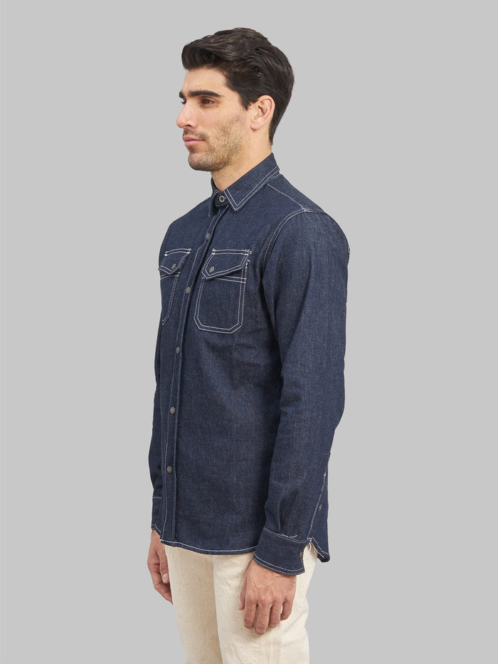3sixteen Crosscut Western Indigo Denim Shirt  side fit
