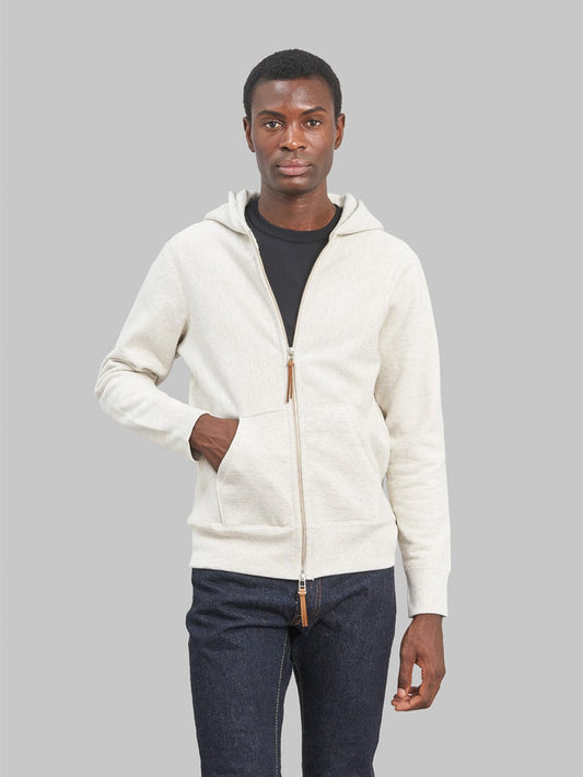 3sixteen Heavyweight Zip Hoody oatmeal model front look