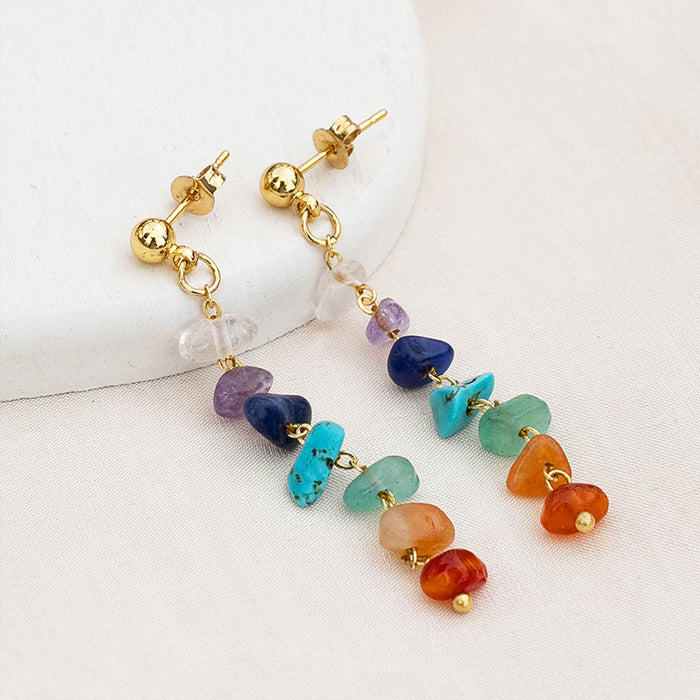 7 Chakra Raw Stone Jewelry Bundle, earrings flat lay