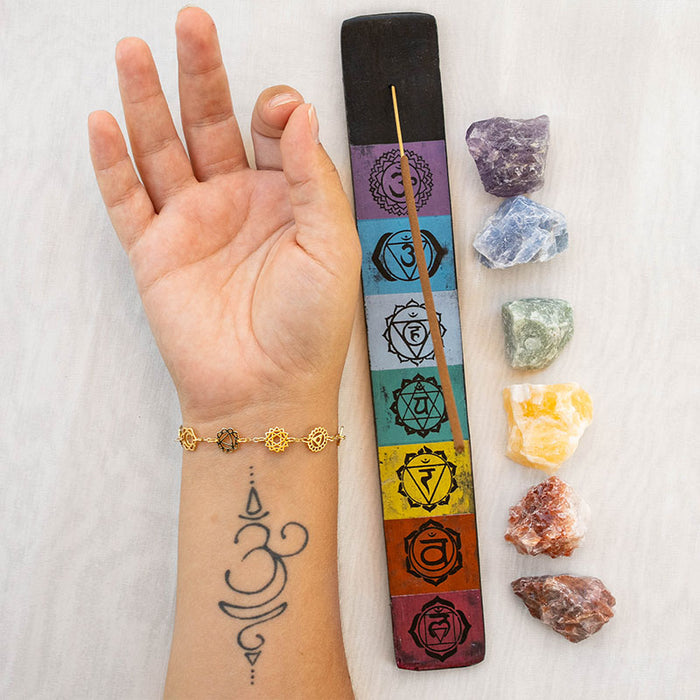 7 Chakras Bracelet, styled with incense holder