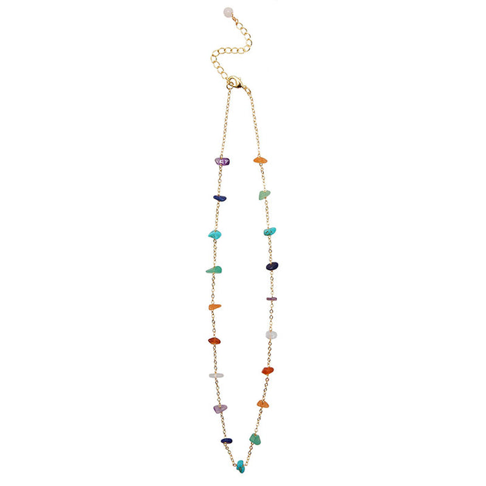7 Chakras Raw Stone Chain Necklace, hanging chain