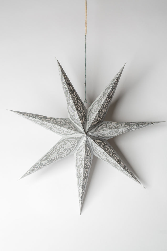 Ganesh - White Glitter 7 Point Paper Star Lantern Unlit