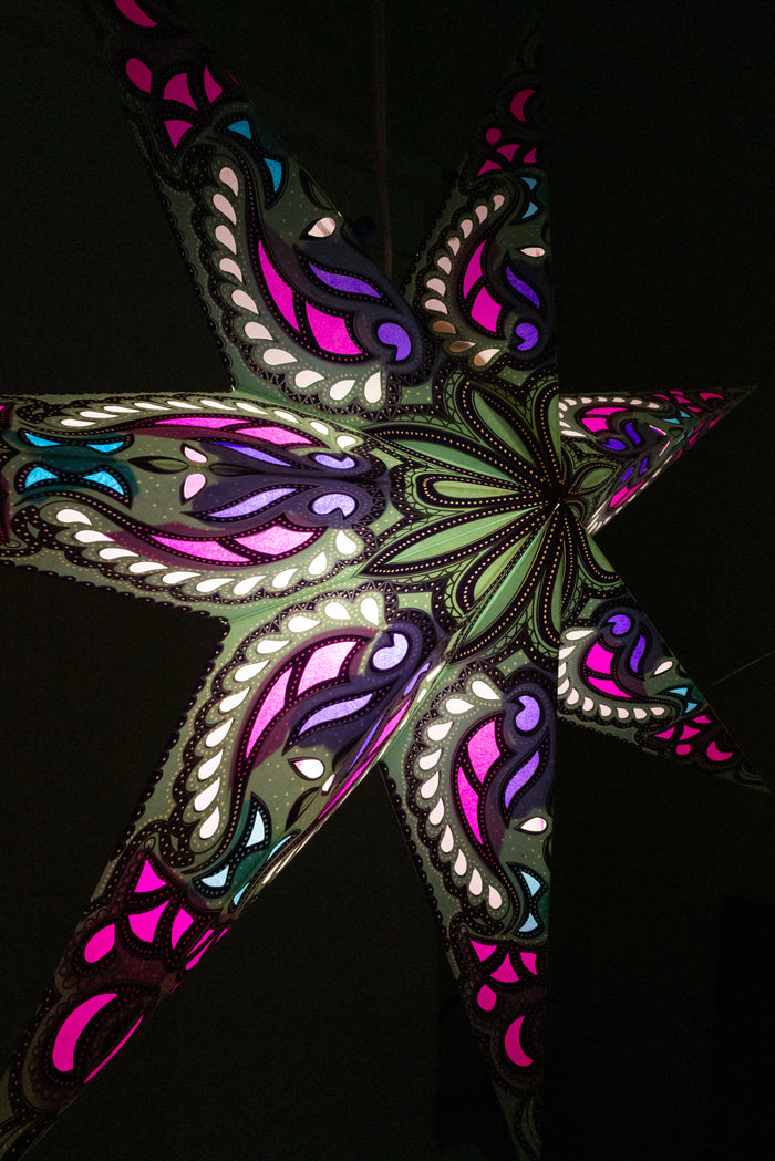 Lavender 7-pointed star lantern. Light kit sold separately.