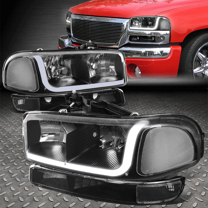 99 07 GMC Sierra 1500-2500 3500 LED DRL Black/Clear Headlights+Bumper Lamps