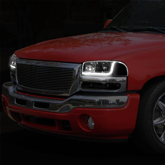 99 07 GMC Sierra 1500-2500 3500 LED DRL Black/Clear Headlights+Bumper Lamps