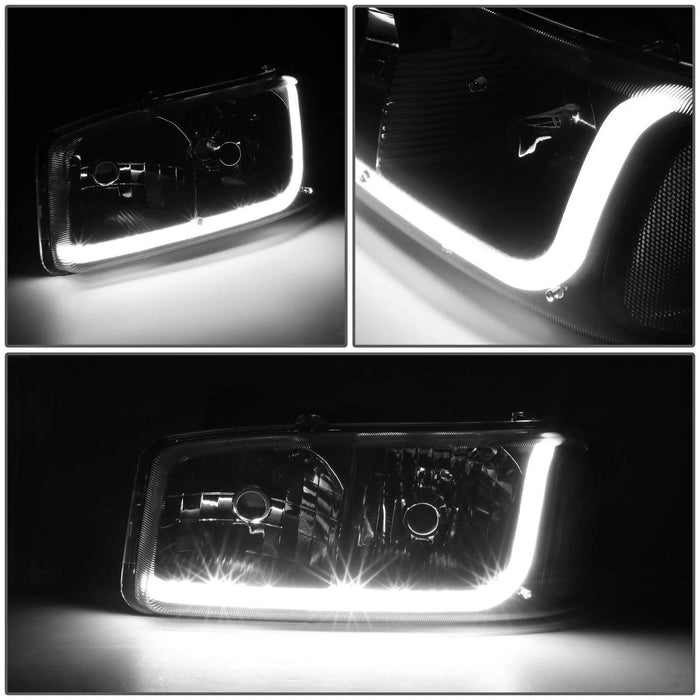 99 07 GMC Sierra 1500-2500 3500 LED DRL Black/Clear Headlights+Bumper Lamps