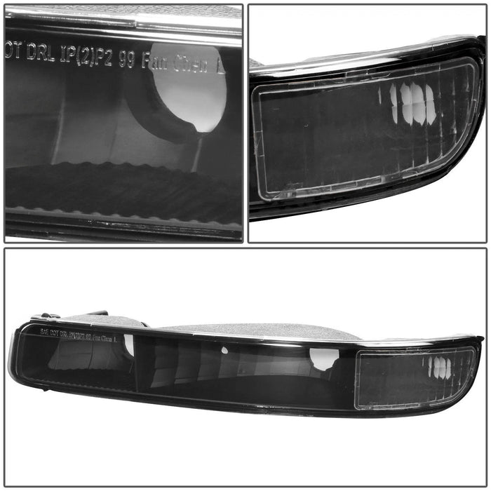 99 07 GMC Sierra 1500-2500 3500 LED DRL Black/Clear Headlights+Bumper Lamps