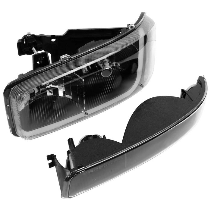 99 07 GMC Sierra 1500-2500 3500 LED DRL Black/Clear Headlights+Bumper Lamps