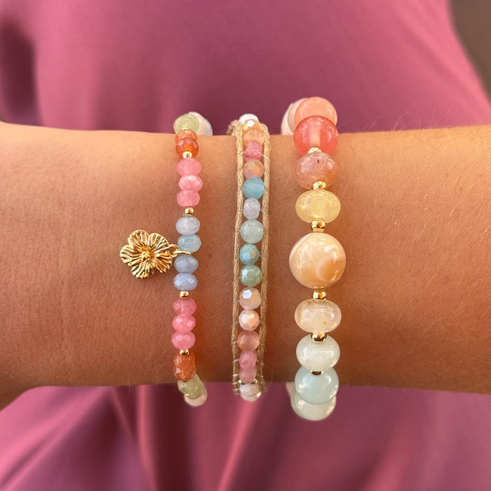 Choose Happiness Statement Healing Bracelet, stacked on wrist with charm