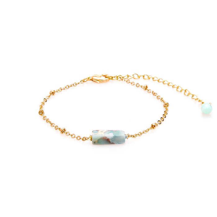 African Jasper Bracelet, flat lay gold chain