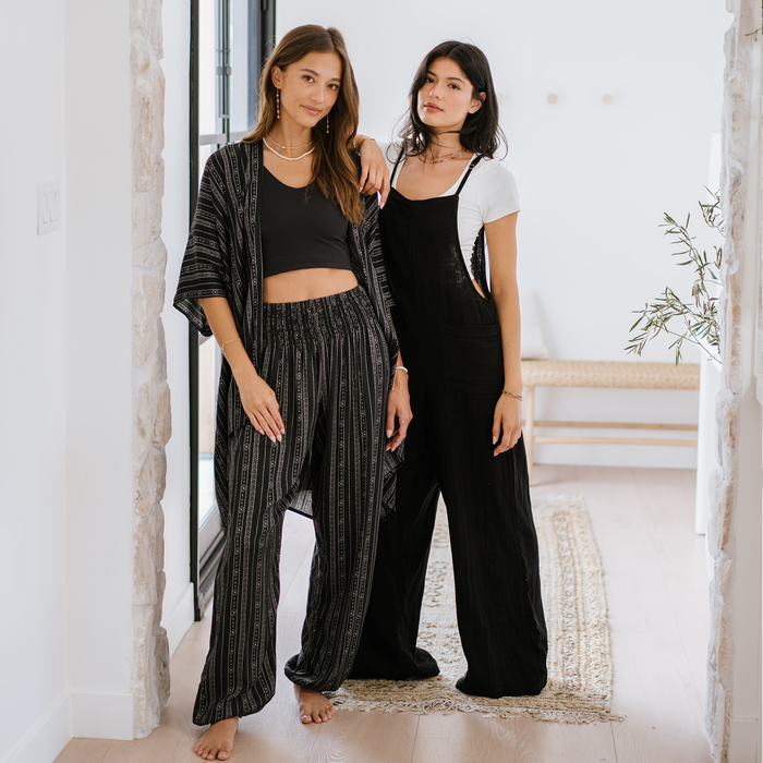 Akha Tribal Print Lounge Set, worn with a friend