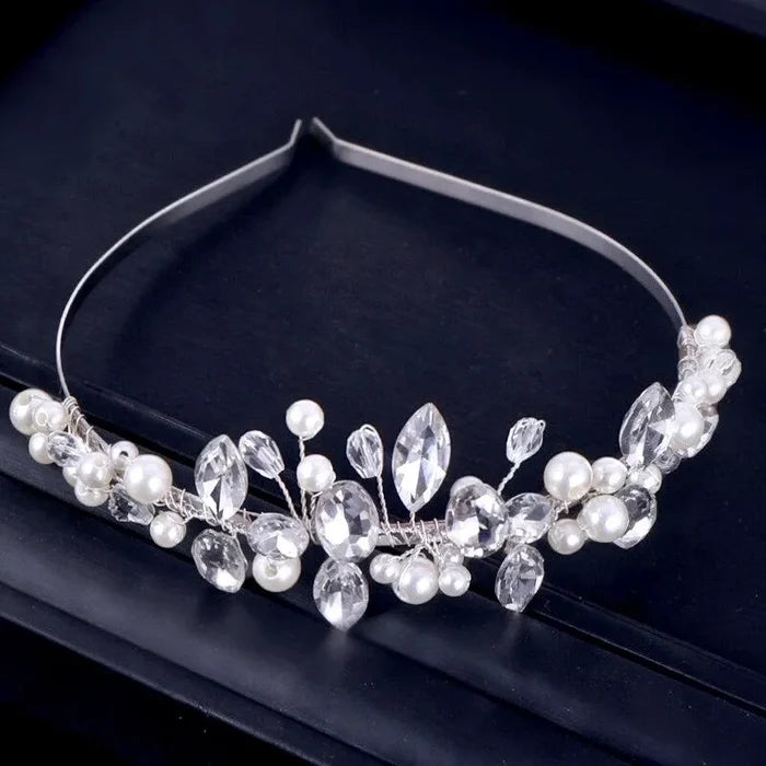 Wedding Hair Accessories - Silver Pearl and Crystal Bridal Headband