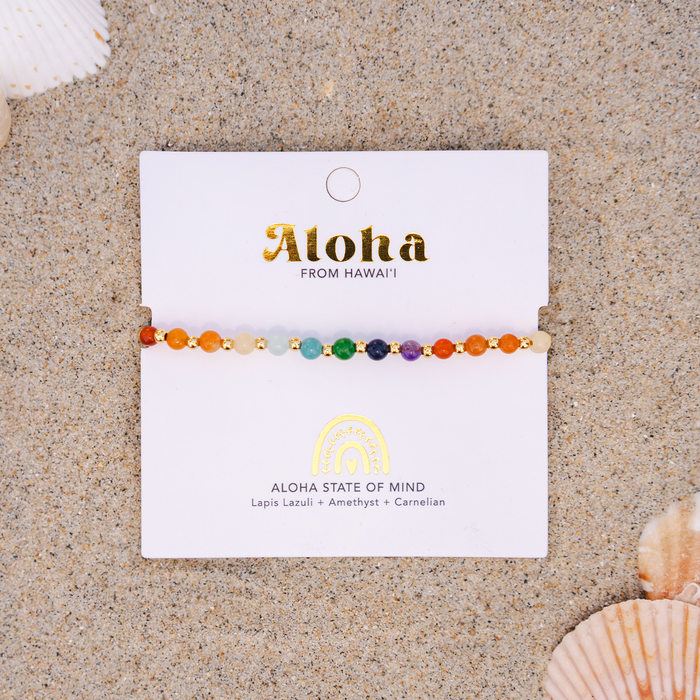 Aloha State of Mind 4mm Healing Bracelet, on branded card in sand