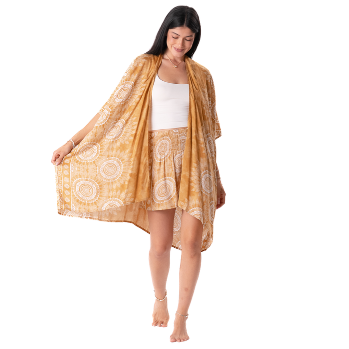 Amber Coast Shorts, styled with kimono