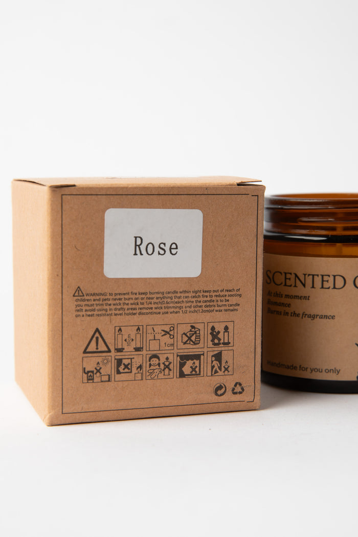 Rose Apothecary Jar Candle box label and minimalist candle jar packaging