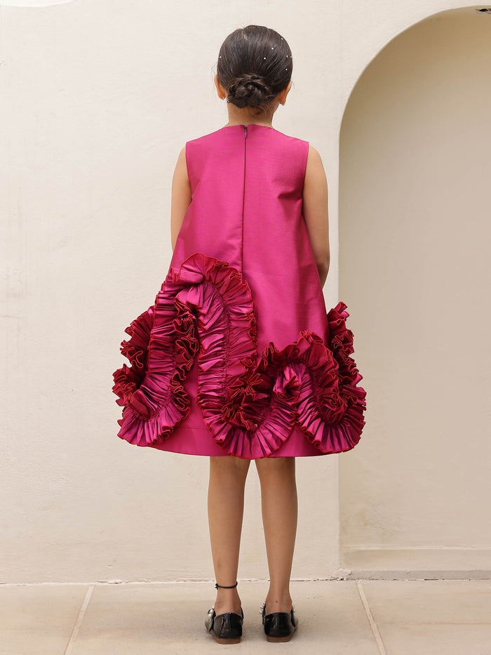 Aurelia Wine Taffeta Ruffle Dress