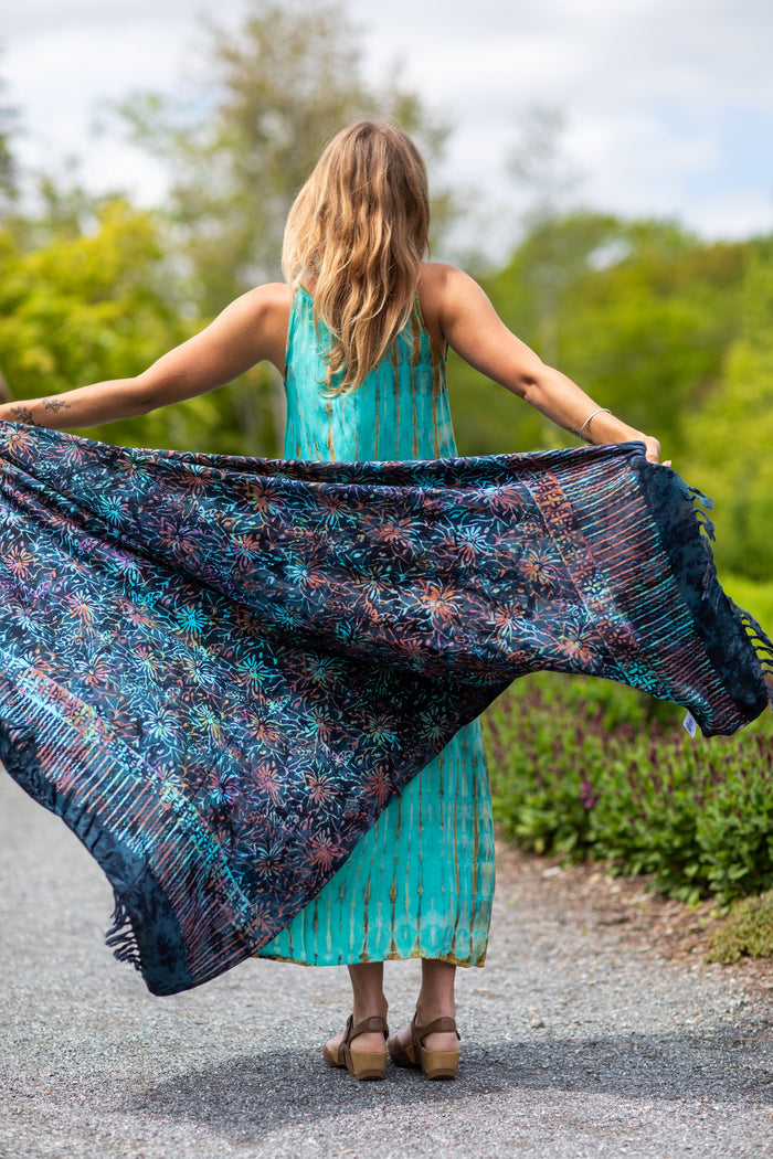 Batik Indonesian Sarong in Blue Hibiscus