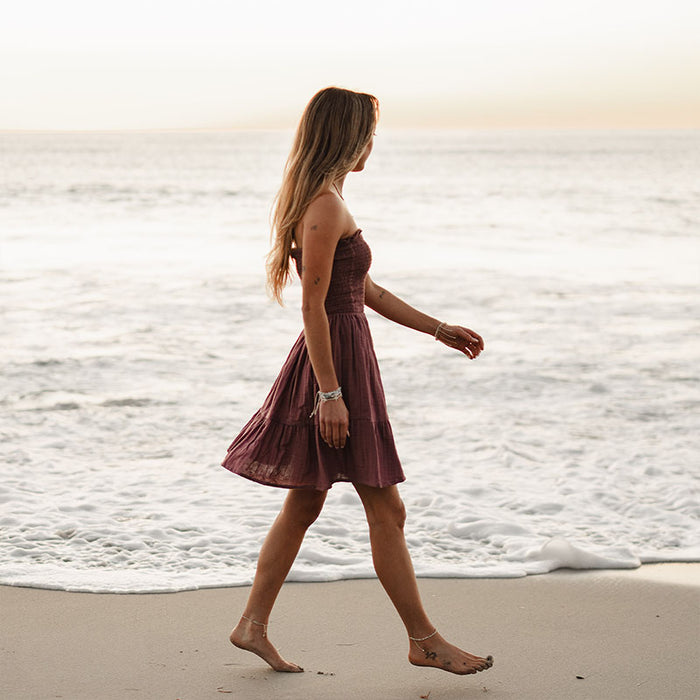 Berry Daiquiri Dress, worn walking at sunset