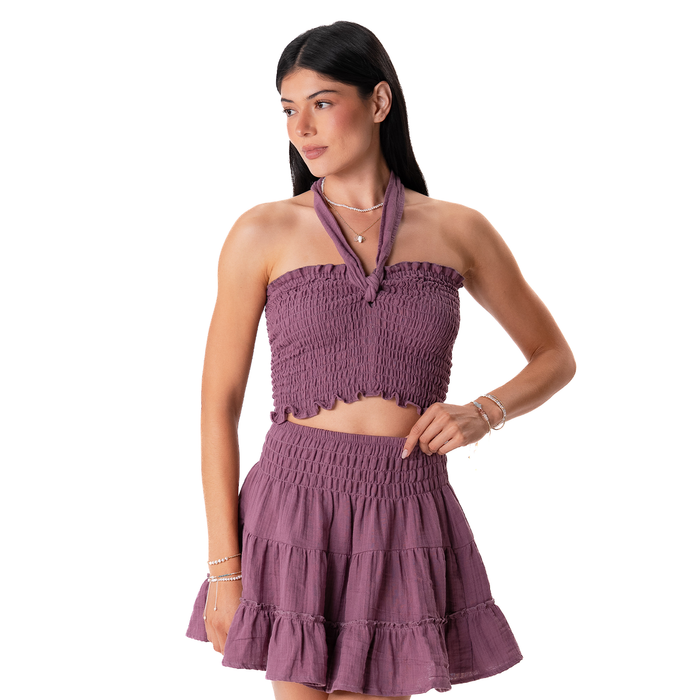 Berry Zanzibar Crop Top, front, hand on hip