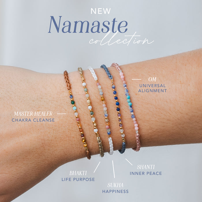 Bhakti Namaste Bracelet, collection on wrist labeled