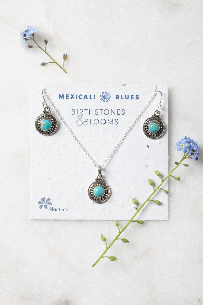 Birthstones and Blooms Gift Set shown is month December and stone Turquoise
