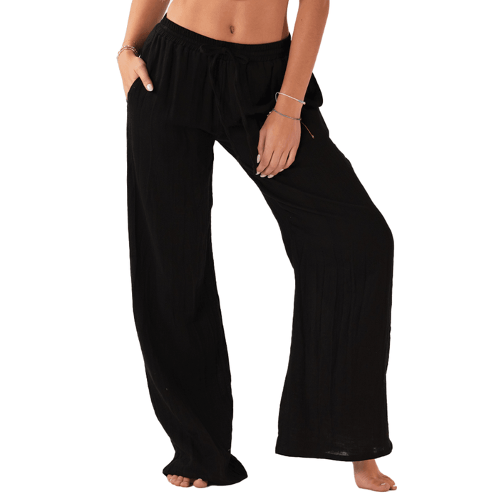 Black Cotton Cabana Pants, front cropped
