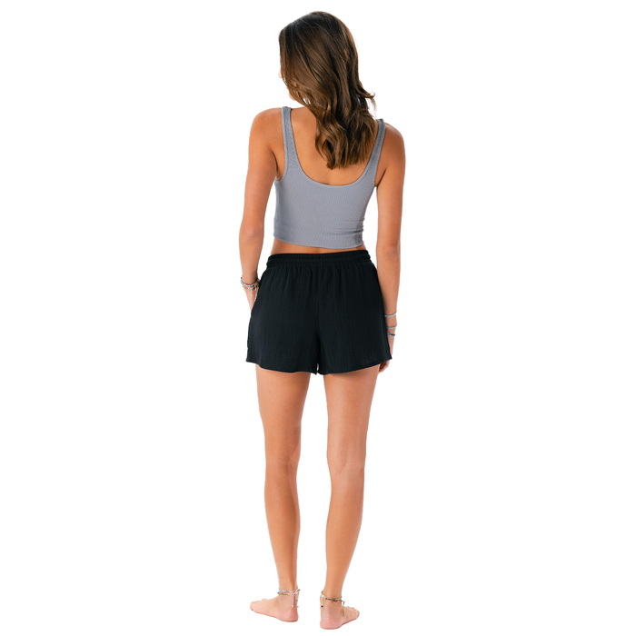 Black Cotton Cabana Shorts, back