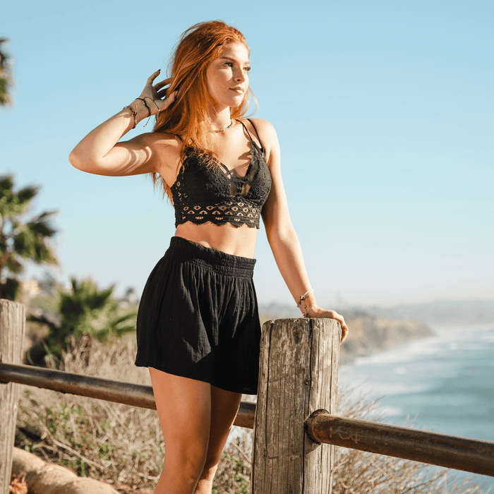 Black Cotton Shorts, worn at the coast