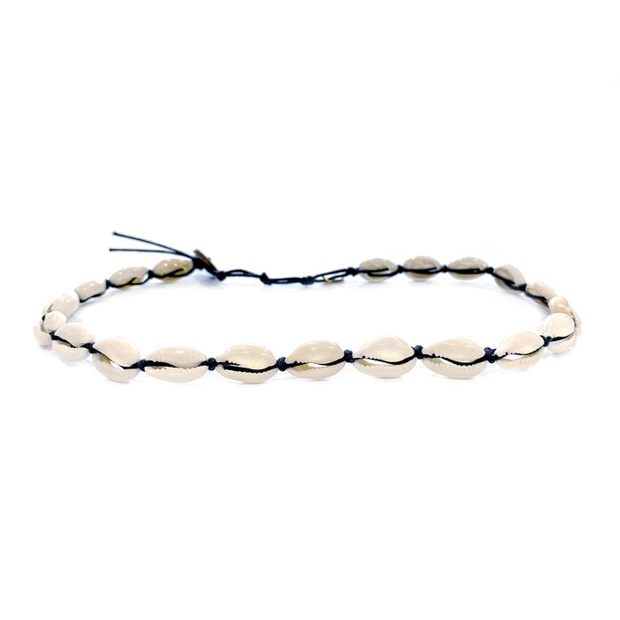 Black Cowry Shell Necklace, flat lay