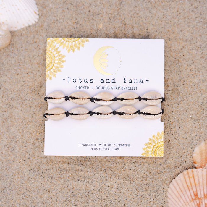 Black Cowry Shell Necklace, on brand card