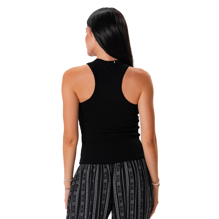 Black Full Length Rio Racerback Ribbed Tank, back