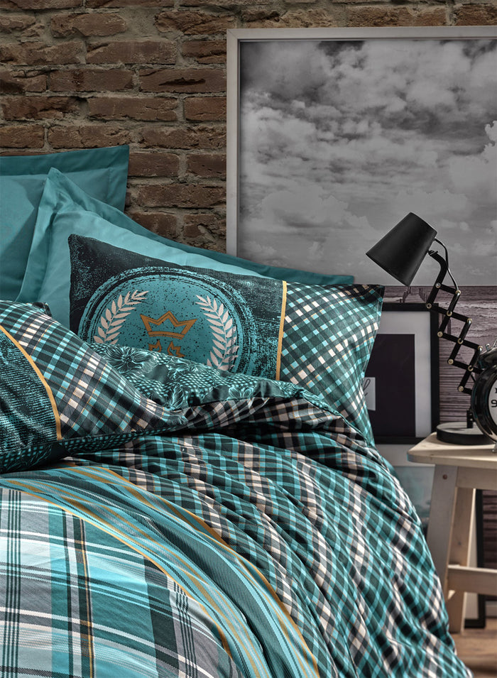Black Green Stripes Duvet Cover Set | Teal