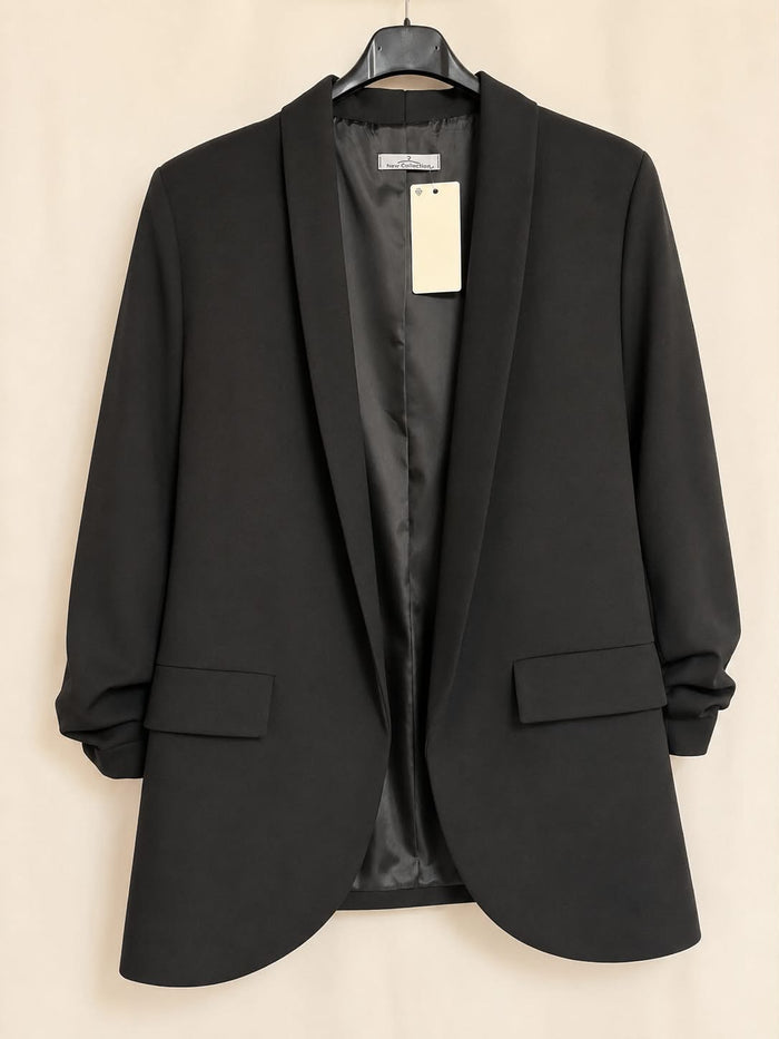 Black Ruched-Sleeve Blazer