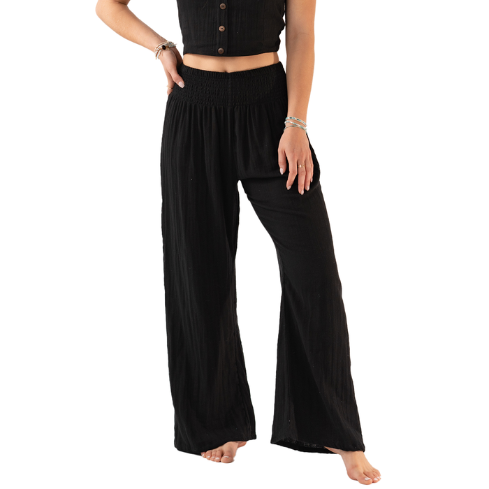 Black Wide Leg Cotton Pants, front