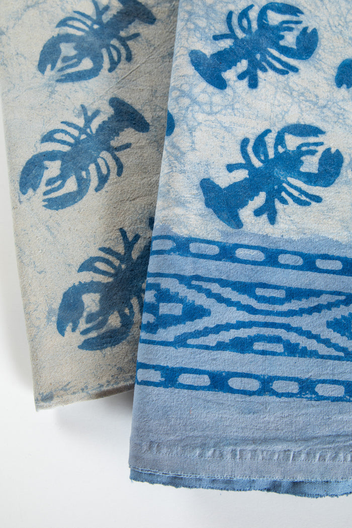 Block print lobster tapestry in blue