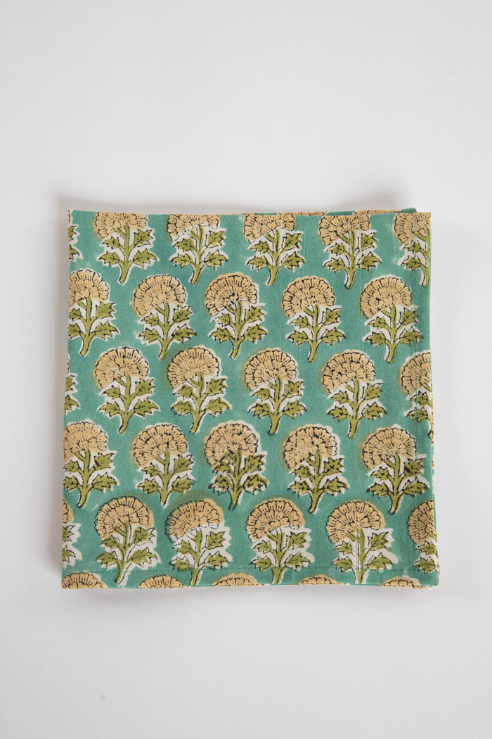 Aquamarine floral block print napkin set of 6 cotton cloth napkins