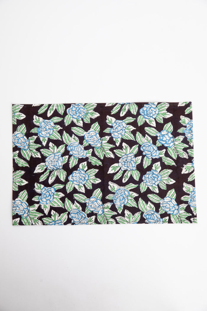 Black floral block print placemat set of 6 cotton placemats