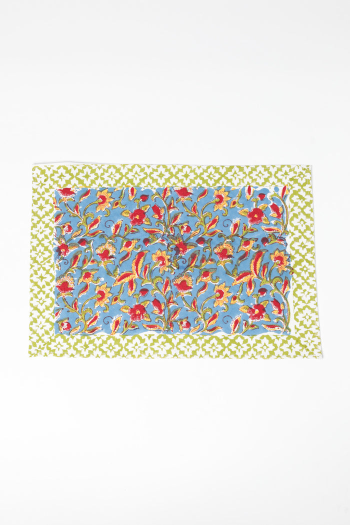 Block print placemat in fiesta flowerpatch