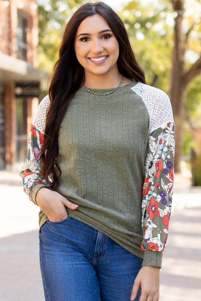 Blouse côtelée à manches Green-A WOMAN WE LOVE
