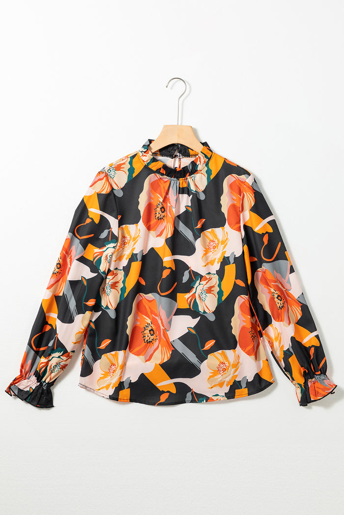 Blouse noire à col montant et imprimé floral-A WOMAN WE LOVE