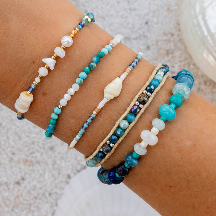 Blue Crush Statement Healing Bracelet, stacked on wrist