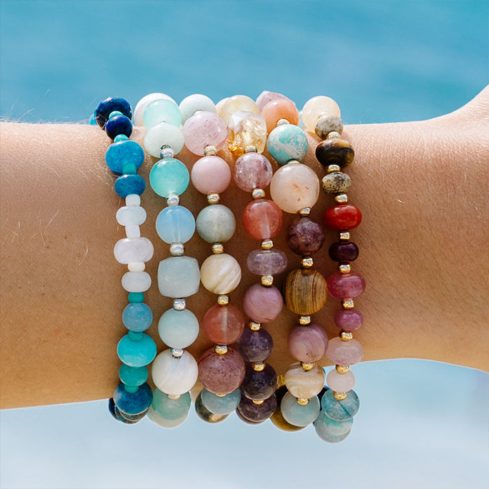 Blue Crush Statement Healing Bracelet, chunky beads on wrist