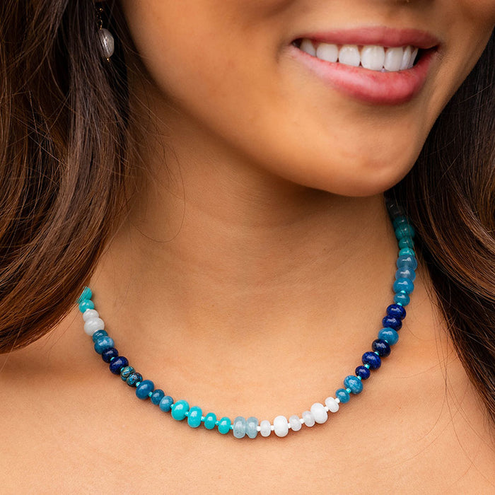 Blue Crush Statement Healing Necklace, on neck