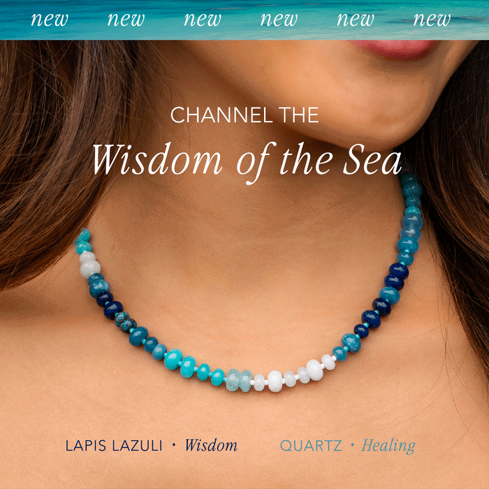 Blue Crush Statement Healing Necklace, wisdom of the sea graphic