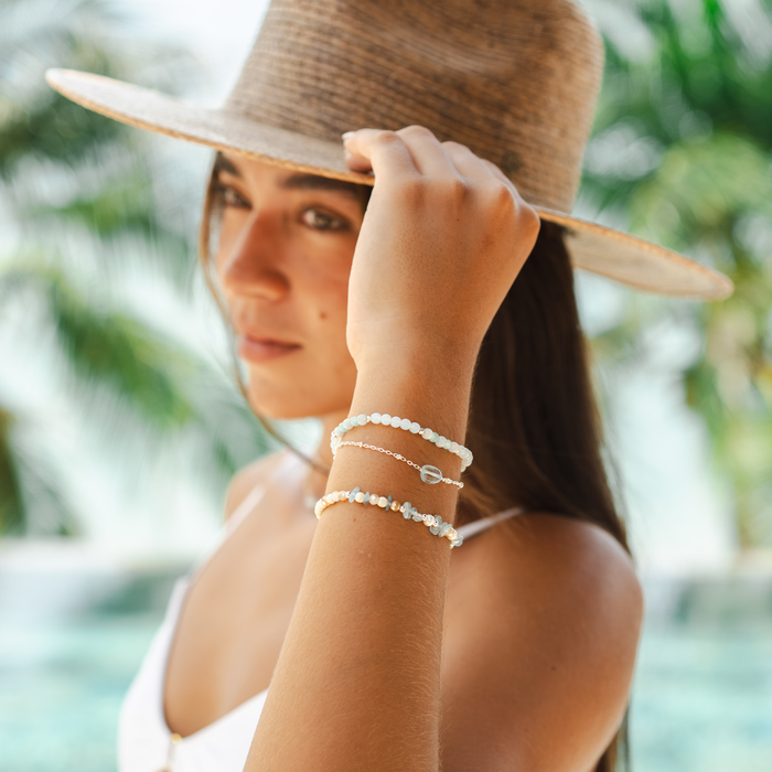 Blue Lagoon Seastone Bracelet, stacked on wrist